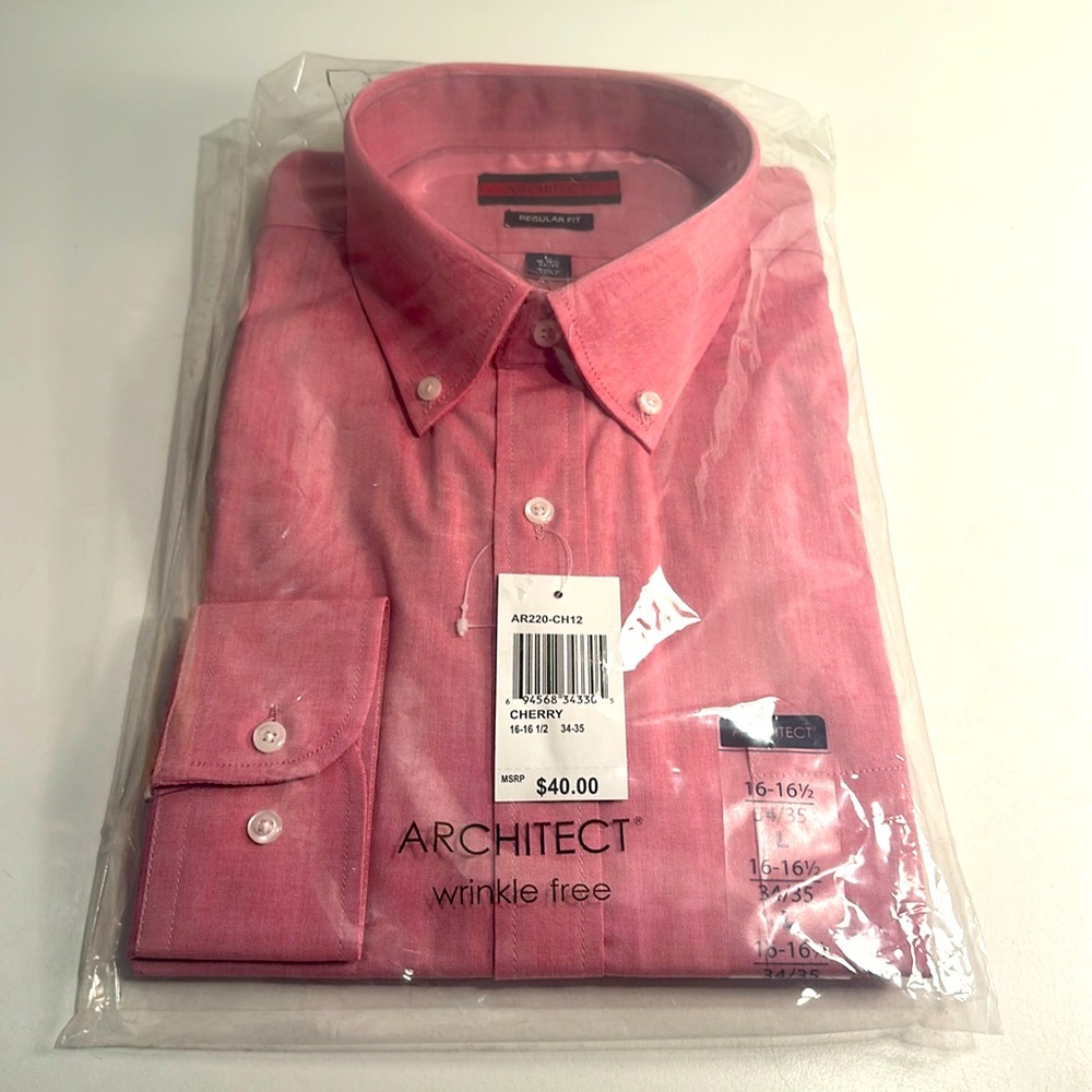 Architect wrinkle free long sleeve button down cherry brand new in plastic